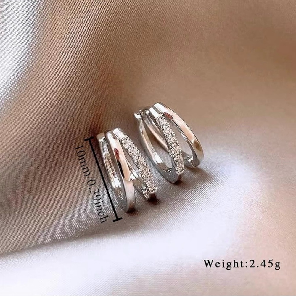 Elegant Silver Crystal Hoop Earrings - Picture 5 of 7